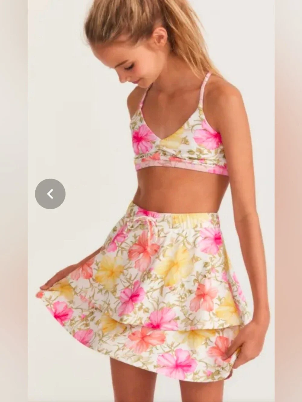 LoveShackFancy x Hurley Lmtd Ed. Tiered Ruffle HawaiianFlower Skirt-Girls Large